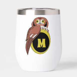 Whimsical Eastern Screech Owl Monogram Thermal Wine Tumbler