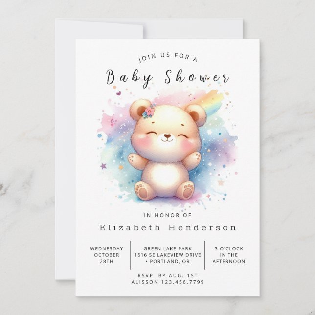 Whimsical Editable Bear Baby Shower Invitation (Front)