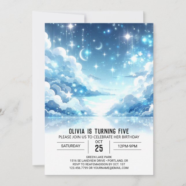 Whimsical Editable Celestial Digital Birthday Invitation (Front)