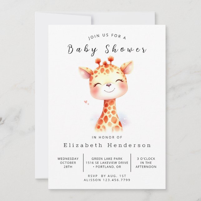  Whimsical Editable Giraffe Baby Shower Invitation (Front)