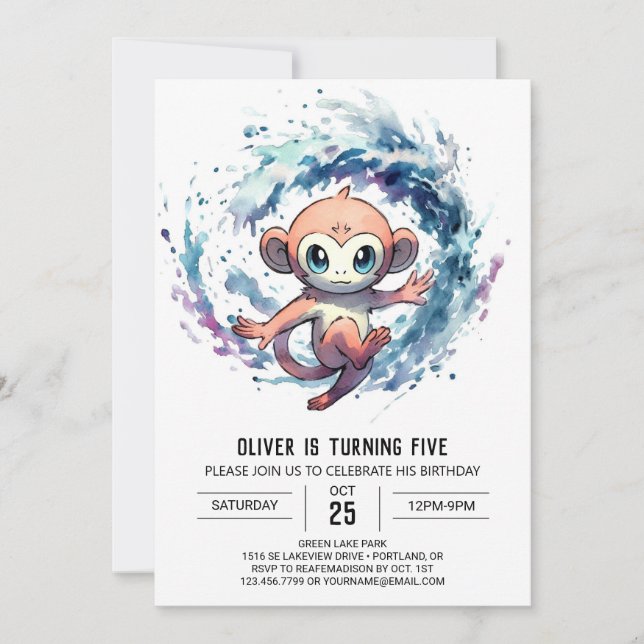 Whimsical Editable Monkey Birthday Invitation (Front)