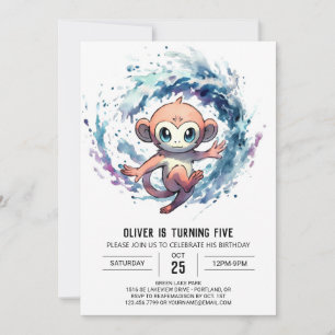 Whimsical Editable Monkey Birthday Invitation