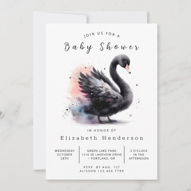 Whimsical Editable Swan Baby Shower Invitation (Front)