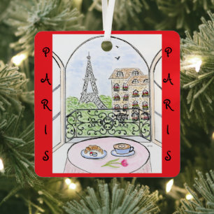Whimsical Eiffel Tower Paris PERSONALIZE PHOTO Metal Ornament