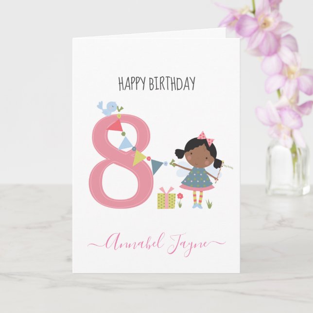 Whimsical Eighth birthday fairy cute pink Card (Orchid)