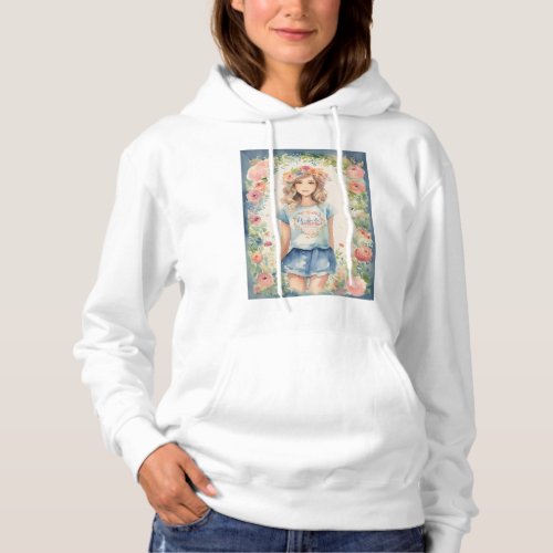 Whimsical Elegance Perfectly Adorable Watercolo Hoodie
