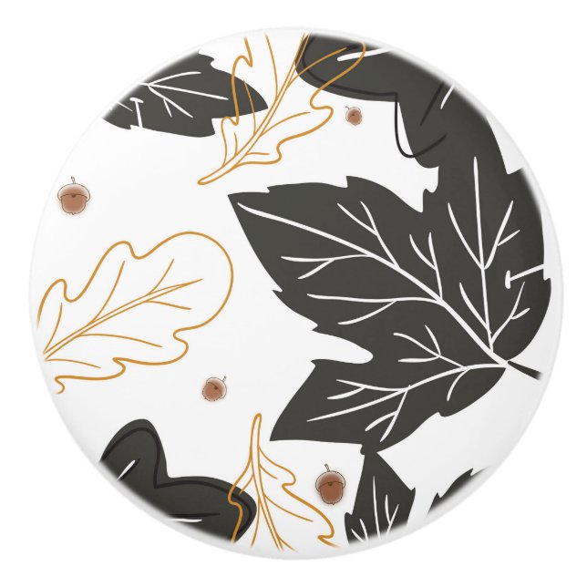 Whimsical Elegant Autumn Fall Leaves Acorns Ceramic Knob (Front)