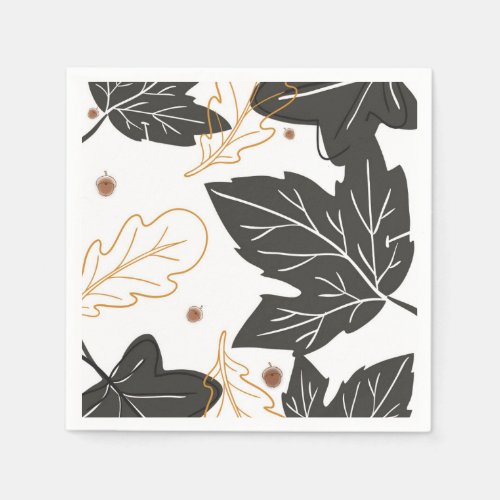 Whimsical Elegant Autumn Fall Leaves Acorns Paper Napkins