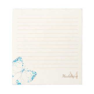 Whimsical Elegant Blue Butterfly Monogram Name Notepad