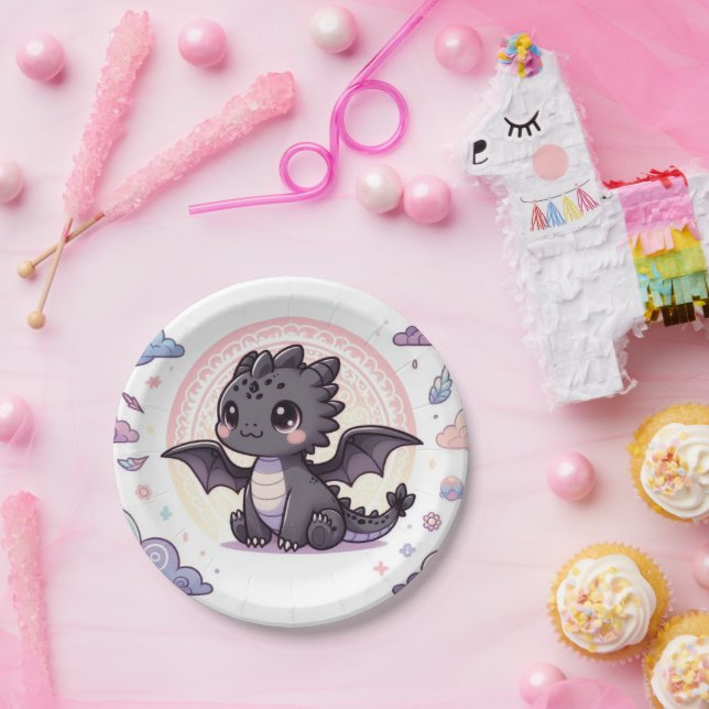 Whimsical Elegant Dragon Baby Shower Paper Plates (Party)