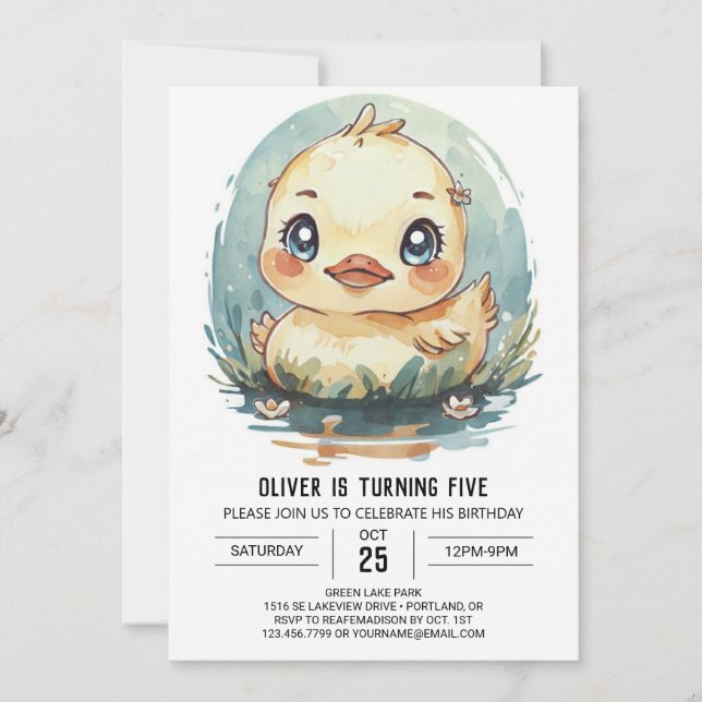 Whimsical Elegant Duck Birthday Invitation (Front)