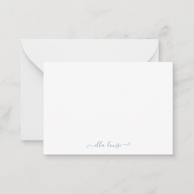 Whimsical Elegant Feminine Blue Script Name Note Card (Front)