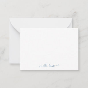 Whimsical Elegant Feminine Blue Script Name Note Card