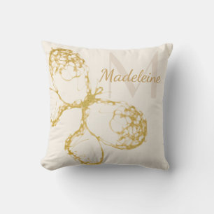 Whimsical Elegant Gold Butterfly Monogram Boho Throw Pillow