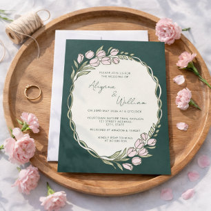 Whimsical Elegant Green Floral Border Wedding Invitation