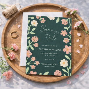 Whimsical Elegant Green Floral Border Wedding  Save The Date