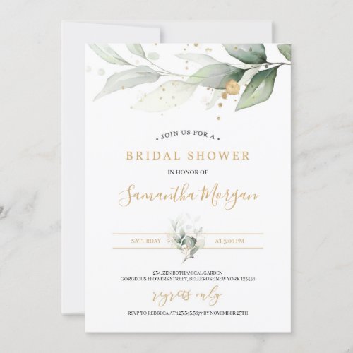 Whimsical elegant greenery eucalyptus bridal invitation