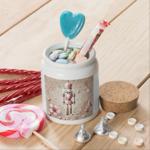 Whimsical Elegant Pink and Gold Pastel Nutcracker Candy Jar
