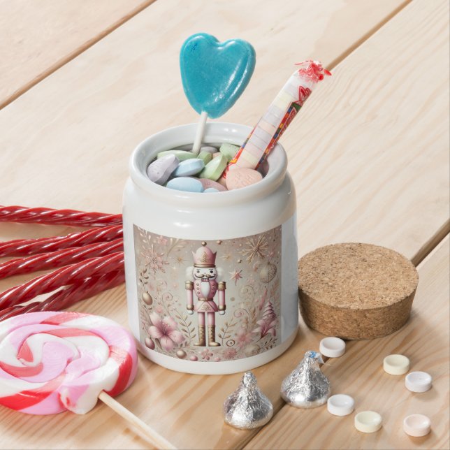 Whimsical Elegant Pink and Gold Pastel Nutcracker  Candy Jar (In Situ)