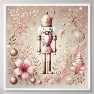 Whimsical Elegant Pink and Gold Pastel Nutcracker Framed Art