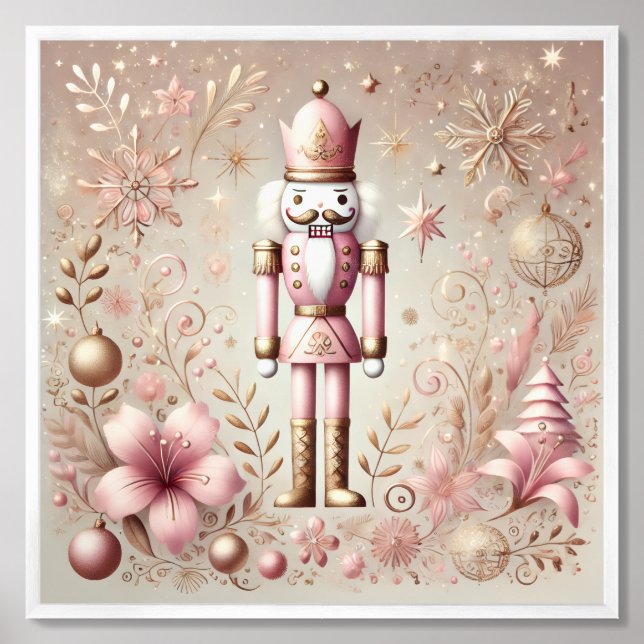 Whimsical Elegant Pink and Gold Pastel Nutcracker  Framed Art (Framed Front)