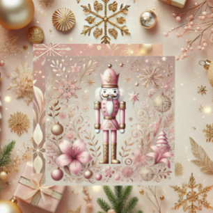 Whimsical Elegant Pink and Gold Pastel Nutcracker  Holiday Card