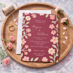 Whimsical Elegant Pink Floral Border Wedding Invitation