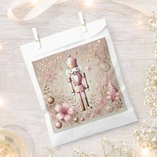 Whimsical Elegant Pink & Gold Pastel Nutcracker Favor Bag (Clipped)