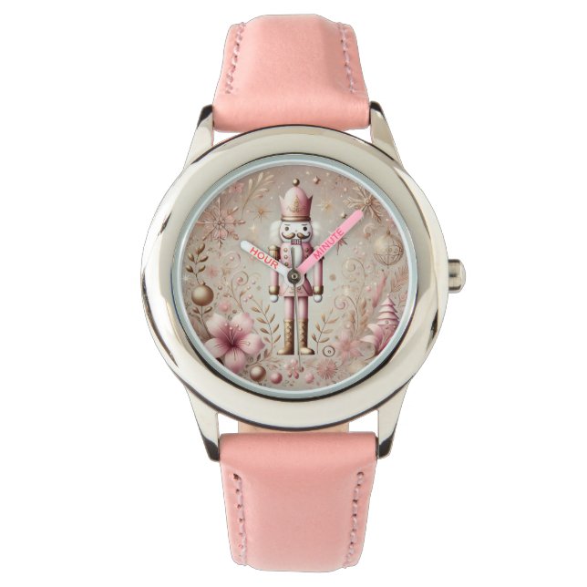 Whimsical Elegant Pink & Gold Pastel Nutcracker Watch (Front)