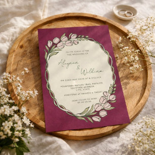 Whimsical Elegant Purple Floral Border Wedding Invitation
