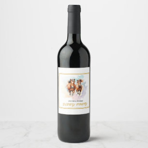 Whimsical Elegant Race Horse Equestrian Wine Label