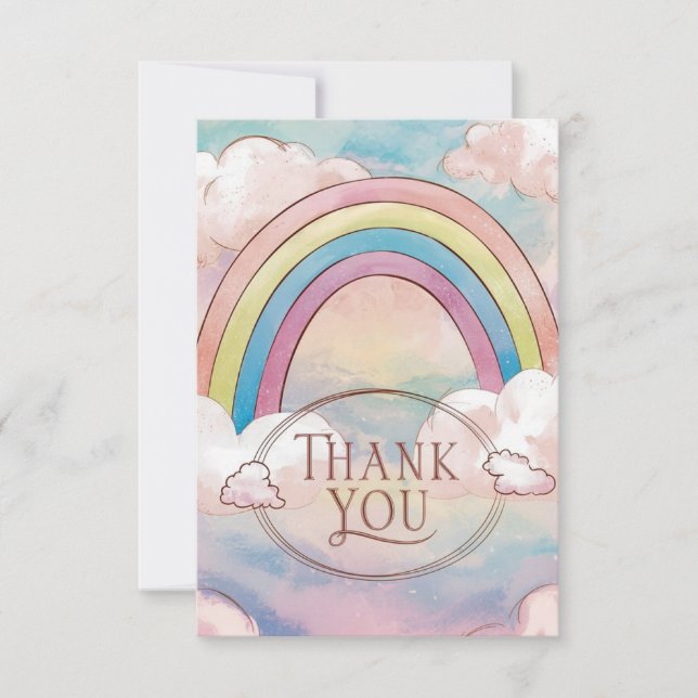 Whimsical Elegant Rainbow and Clouds Thank You Card (Front)