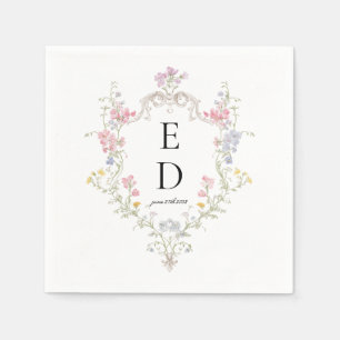 Whimsical Elegant Rococo Floral Crest Monogram Napkins