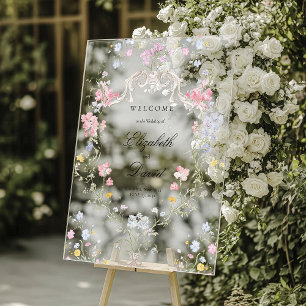 Whimsical Elegant Rococo Floral Crest Wedding Acrylic Sign