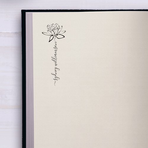Whimsical Elegant Script Custom Name Lotus Flower  Rubber Stamp