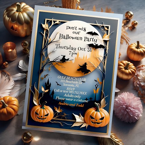 Whimsical elegant spooky Halloween Invitation
