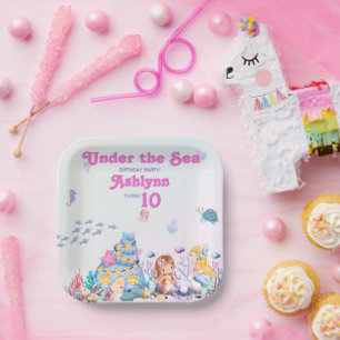 Whimsical Elegant Under the Sea Mermaid Square Paper Plates