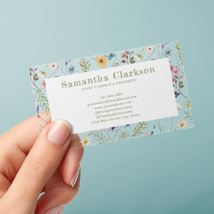 Whimsical Elegant Watercolor Wildflower Pattern Clear Business Cards
