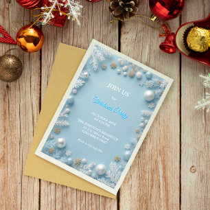 Whimsical Elegant White & Blue Christmas Invitation