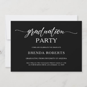 Whimsical Elegant White Calligraphy On Black Invitation