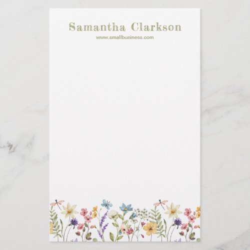 Whimsical Elegant Wildflower Botanical Business Stationery