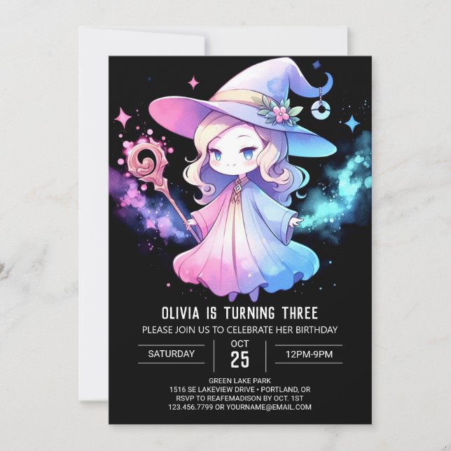 Whimsical Elegant Wizard Birthday Invitation (Front)