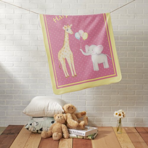 Whimsical Elephant and Giraffe Baby Blanket