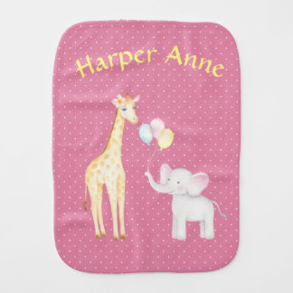 Whimsical Elephant and Giraffe   Baby Burp Cloth