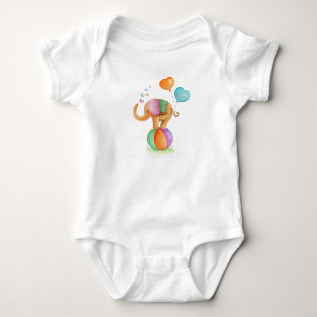 Whimsical elephant animal circus watercolor baby bodysuit (Front)
