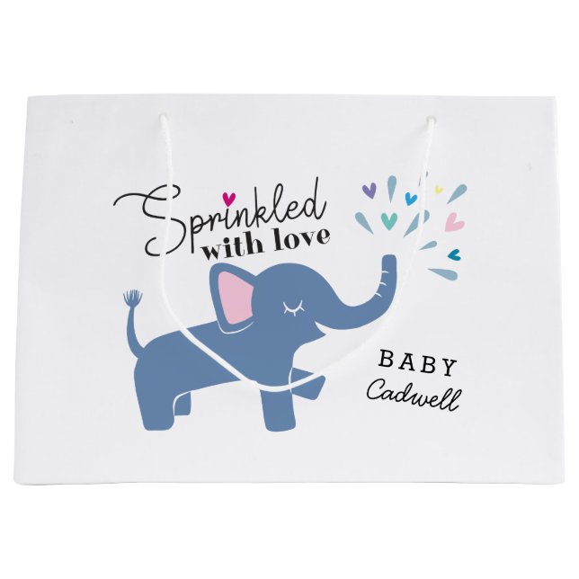 Whimsical Elephant Baby Sprinkle Large Gift Bag (Front)