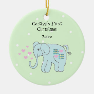 Whimsical Elephant Baby's First Christmas Ceramic Ornament