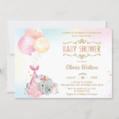 Whimsical Elephant Balloons Baby Shower Girl Invitation (Front)