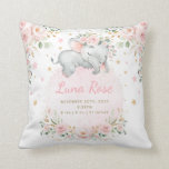 Whimsical Elephant Blush Pink Floral Twinkle Stars Throw Pillow<br><div class="desc">This adorable throw pillow features elegant blush pink roses,  soft botanical greenery in green and gold,  and an adorable sleeping baby elephant lying on a pretty pink moon. Click the "customize further" button if you wish to re-arrange and format the style and placement of the text.</div>