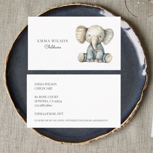 Whimsical Elephant Childcare Business Card